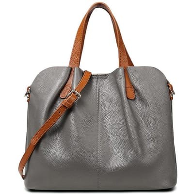 Sac cabas polyvalent en cuir véritable pour femme, grande capacité, idéal pour les trajets quotidiens ou à porter à l'épaule. gray