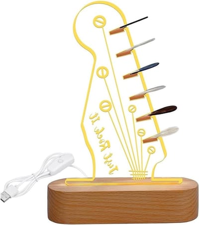 Houder voor elektrische gitaar met LED-verlichting, houten basis en acrylontwerp voor muzikanten en gitaristen, perfect voor presentatie en opslag