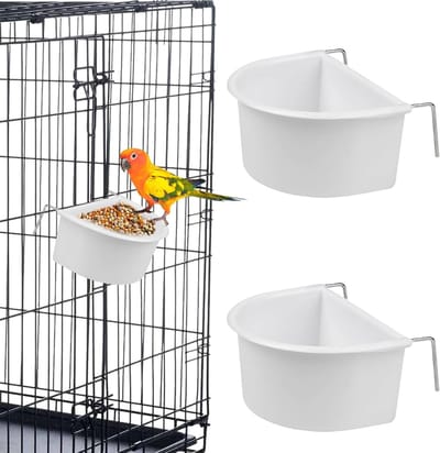2 stuks - Vogelvoederhuisjes - Hangende voerbakjes voor vogels - Benodigdheden voor vogelkooien - Voerbakken voor vogels - Roestvrijstalen haken, plastic vogelvoederhuisjes - Geschikt voor papegaaien, kleine vogels, duiven en langstaartpapegaaien
