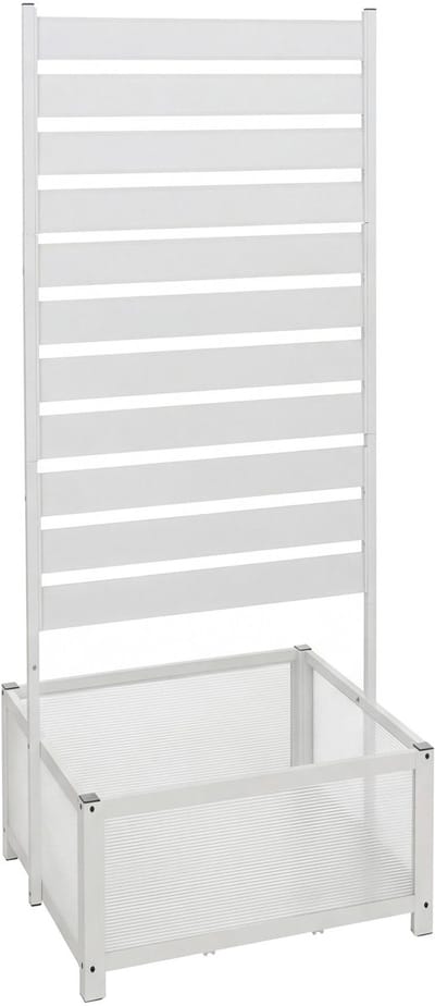 Aluminium plantenbak met klimrek MCW-P97, bloembak/plantenbak met klimrek, 110x60x75 cm ~ wit