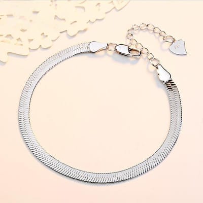 Argent Sterling 925 Cadeau d'Anniversaire Bracelet Lame Mode Pour Femmes Classique Court Réglable Bijou Charmant white