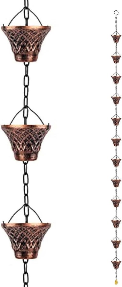Decoratieve Koperen Regenketting met 12 Koppen voor Dakgootafvoer