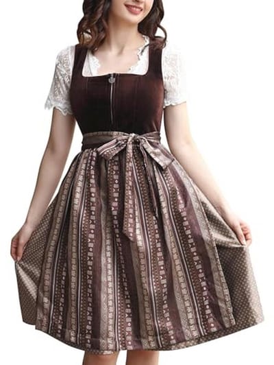 Fluwelen Midi Dirndl Jurk Set voor Dames – Traditionele 3-delige Outfit voor Oktoberfest