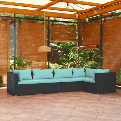 vidaXL - 5-delige - Loungeset - met - kussens - poly - rattan - zwart