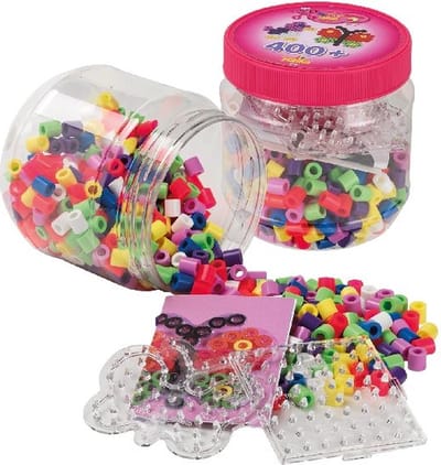 Hama - Strijkkralen Set - 400 Multikleur Kralen - 2 Grondplaten - Vlinder & Vierkant