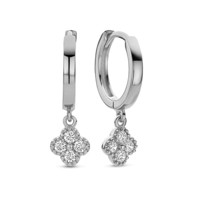 New Bling - 9NB-1588-R - 925 zilveren klaver oorhangers met zirconiastenen - rhodium plated