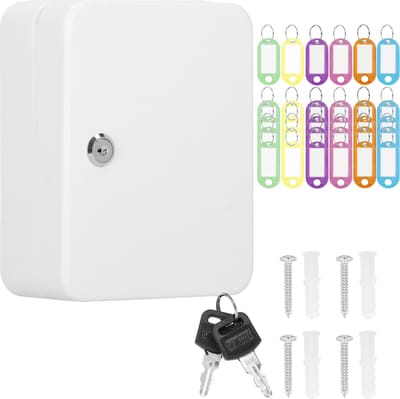 Springos Sleutelkluis - Sleutelkast - Sleutelbox - 48 Haken - 25 x 20 x 7,5 cm - Wit