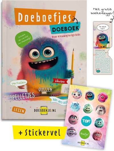 Doeboek - Doeboefjes Doeboek deel 1 (A4) mét stickervel - puzzelen, quizzen, taalspelletjes, verhaaltjes - voor kinderen 7 tot 12 jaar