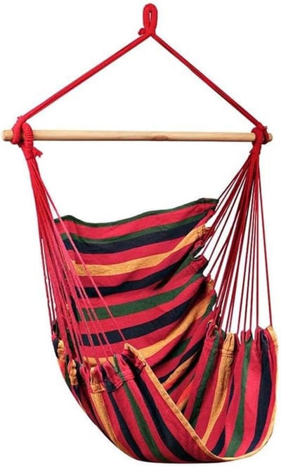 Draagbare Hangmat - Schommelbed Tuinstoel - Ontspannen Buiten - Stevig Katoen Polyester - 130x100 cm - Wit Blauw Rood