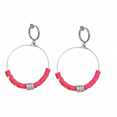 Klem oorbellen -roze/rood -zilverkleur-geen gaatje-Charme bijoux