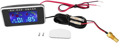 Digitale Voltmeter Thermometer - Auto Klok Monitor - Voertuig Controle - Blauwe Achtergrondverlichting - 10mm Sensor - Zwart
