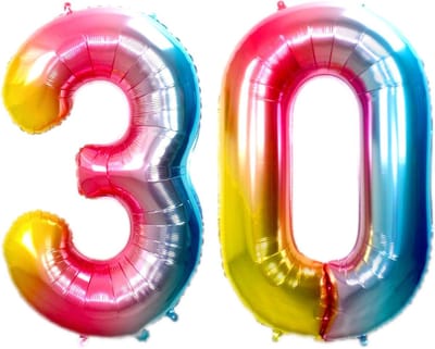 Folie Ballon Cijfer 30 Jaar Regenboog 86Cm Verjaardag Folieballon Met Rietje