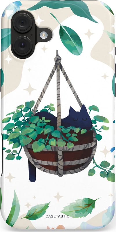 Casetastic hoesje geschikt voor Apple iPhone 16 Plus - MagSafe - Dubbellaagse bescherming - Hangkat - Fashion Case - Lichtgrijs Wit Turquoise Saliegroen