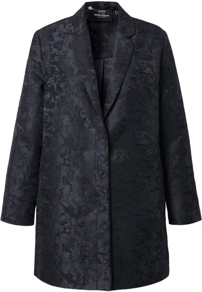 Ulla Popken - Dames - Jacquard jasje A-lijn reverskraag lange mouw - Zwart - Maat 42+