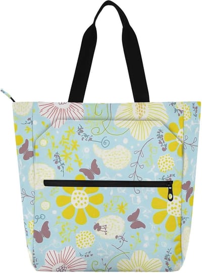 Draagtas Bloemen - Boekentas Handtas - School en Reizen - Waterbestendig Nylon - 30 x 37 cm - Lichtgekleurd