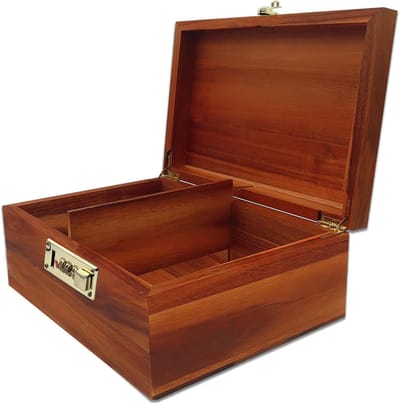 Houten Opbergkist - Decoratieve Doos - Waardevolle Spullen - Combinatieslot - 28x22x5 cm - Roodbruin