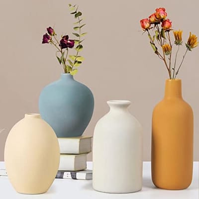Set van 4 Keramische Vazen voor Gedroogde Bloemen - Modern Woondecoratie in Morandi Kleur