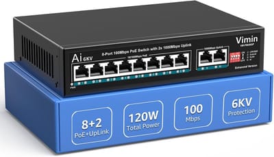 10-poorts PoE-switch met 8 PoE-poorten en 2 uplink-Gigabit-poorten