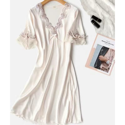 Sexy Nachthemd voor Vrouwen Zomer Lente Huisjurk V-Hals Nachthemd Kant Mouw Nachtkleding Lang Intiem Lingerie Nachtkleding L gray