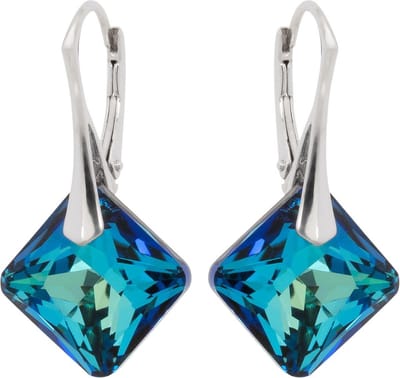 DBD - Zilveren Oorbellen - Swarovski Kristal Elements - Princess Bermuda Blauw - 16MM - Anti Allergisch