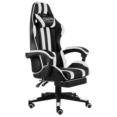 vidaXL - Racestoel - met - voetensteun - kunstleer - zwart - en - wit