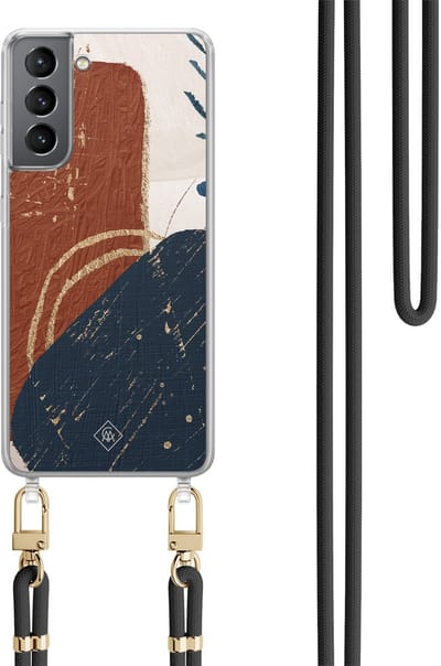 Casimoda® hoesje met zwart koord - Geschikt voor Samsung S21 Plus - Abstract Terracotta - Afneembaar koord - TPU/polycarbonaat - Multi