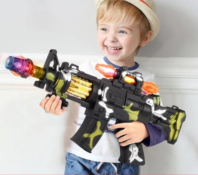Speelgoed pistool met licht, schiet geluid, vibratie - met bewegende kogelriem - 38CM