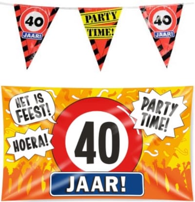 40 jaar verjaardag versiering pakket – vlag – gevelvlag – paperdreams