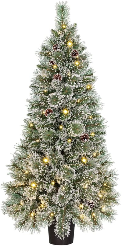 Black Box Trees Vandans Kunstkerstboom met Verlichting H120 x Ø60cm - Kunstboom met Kerstversiering - Kunst Kerstboom met Besneeuwde Takken - Groen