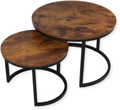 SensaHome Salontafel Set Rond - Antieke Ronde Houten Tafelset - Grote Tafel 58x40cm, Kleine Tafel 43x33cm - Hout