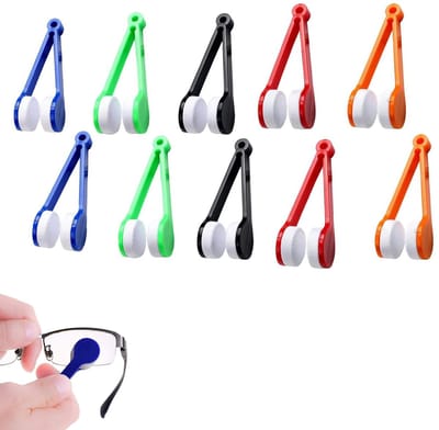 10-stuks Mini bril reinigingsklem - Zonnebril schoonmaakclip - Brilverzorg accessoire - Zakformaat reinigingsborstel - eenhandig te gebruiken - Kunststof - 7×2×2 cm - Geschikt voor alle soorten brillenglazen - Rood, Groen, Blauw, Zwart, Oranje