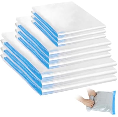 Cozary 9 stuks vacuümzakken voor kleding, reizen, compressiezakken om op te rollen in 3 maten (35 x 50/40 x 60/50 x 70 elk 3 stuks), rol-compressiezakken zonder pomp, voor koffer, rugzak