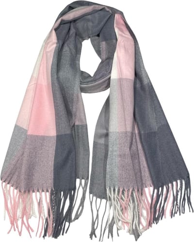 Warme Sjaal - Geblokt - Roze/Grijs - 200 x 68 cm (951213#)