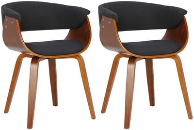 CLP Bruce Set van 2 Eetkamerstoelen - Met armleuning - Hout frame - Stof/walnoot/zwart