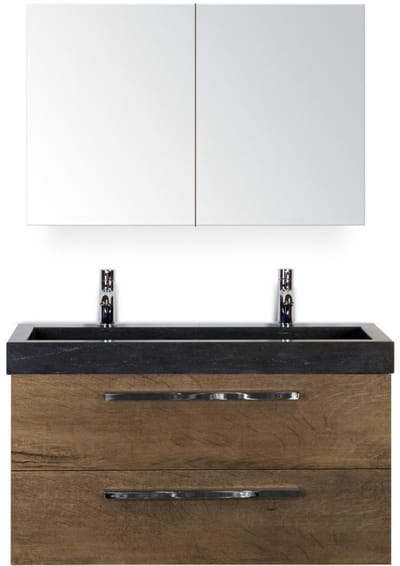 Seville Badmeubelset 100 cm - Tabacco - Wastafel Hardsteen Wit Lucca 2 Kraangaten met Spiegelkast