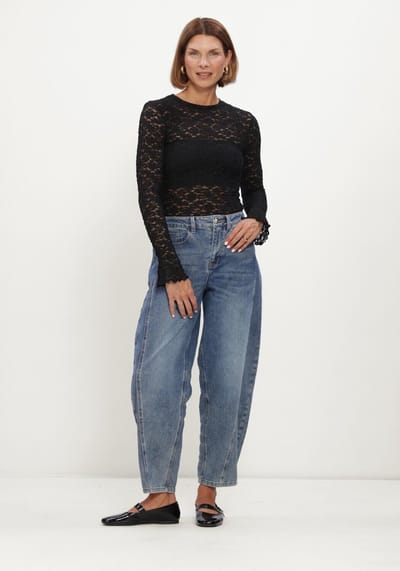 Notre-V Nv-hillechien Lace Top Tops & T-shirts Dames - Shirt - Zwart - Maat XS