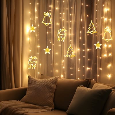 Aigostar LED Lichtgordijn - 120 leds - 3M - Klokken en Sterren - Afstandsbediening - Kerstverlichting - Kerst lichtgordijn - Warm licht