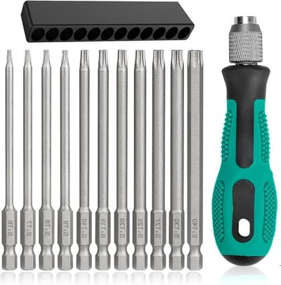 Complete Torx Schroevendraaier Set met Magnetische Bits van 100 mm, Geschikt voor Draadloze Schroevendraaiers, T6-T40, Inclusief 1/4 Inch Aansluiting en S2 Staal