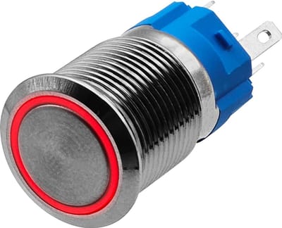 ProRide Metalen Drukschakelaar 12V ON-OFF - 16mm - Aan/uit schakelaar - Spatwaterdicht - 12V/24V - LED Indicatie Rood