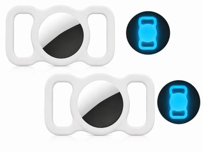 2 stuks Siliconen beschermhoes voor Apple Airtag GPS Finder Hond Kat Halsband Lus Huisdier Loop Houder voor Air tag, voor Apple Locator Tracker Anti-Lost Device (luminous bluaw)