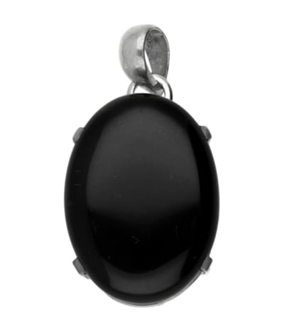 Zilveren Onyx ovaal met 4 punt vatting kettinghanger