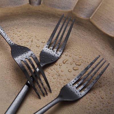 Set van 6 RVS Tafelvorken met Zwarte Titanium Coating - 21,5 cm - Vaatwasserbestendig Bestek voor Diner en Feestjes