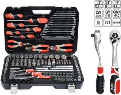 Dopsleutelset - Ratelsleutel Set - Mechanisch Werk - Chroom-vanadiumstaal - 150 Nm Koppel - Verchroomd