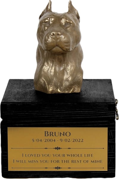 Urn hond met gravure en sculptuur van American Staffordshire Terrier