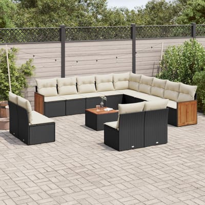 vidaXL - 14-delige - Loungeset - met - kussens - poly - rattan - zwart