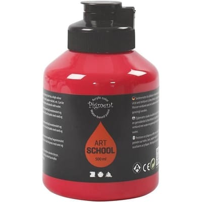 Acrylverf – Primaire Rode Verf – Acrylaatverf – Acrylic paint – Hobbyverf – Sneldrogend – Semi Transparant – Semi Glanzend – Pigment Art School – 500 ml
