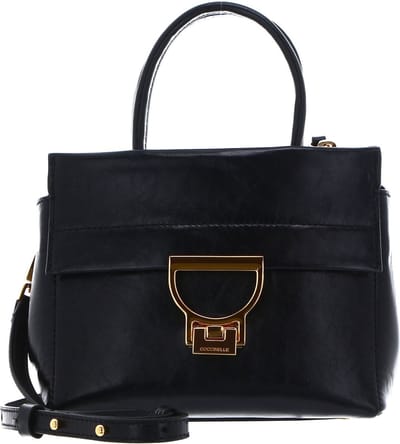 COCCINELLE Leren Handtas Schoudertas Arlettis Rock Handbag Craquele Leather Noir Zwart