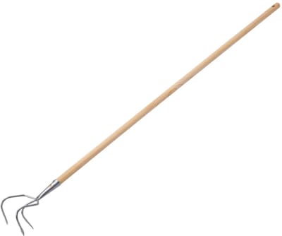 Dutchlander cultivator tuingereedschap - 3 tands - 120 mm - glansverzinkt staal - houten steel 140 cm