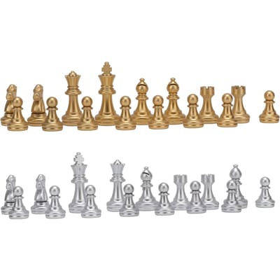 32 pièces d'échecs avec figurines King de 1,93 pouces, PS pour adultes et enfants, jouet en or et argent brown