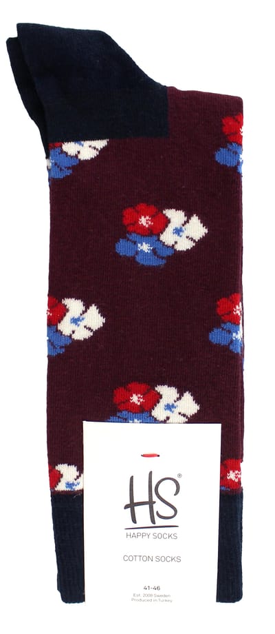 HS by Happy Socks - Heren 3-Pak Classic Flower Dress Sokken - Bloem (Bordeaux)